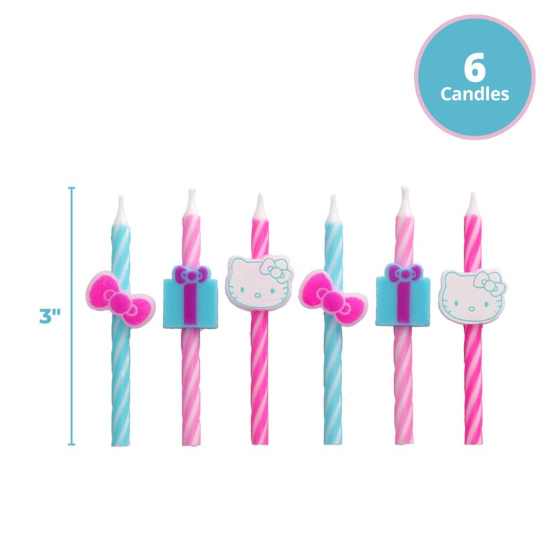DecoPac Hello KittyÂ® Birthday Cake Candles | 6 Birthday Candles for Cake Decorations, Pink & Blue Striped Candles, Cupcake Toppers for Hello KittyÂ® Party - Image 2